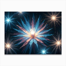 Abstract Image Of A Glowing Blue And Pink Flower With Delicate, Spiky Petals Canvas Print