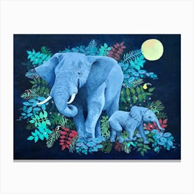 Moonlight Elephants Canvas Print