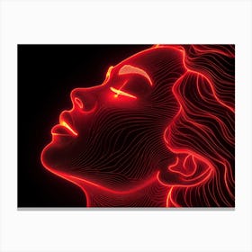 Glowing Enigma: Darkly Romantic 3D Portrait: Neon Portrait Of A Woman Canvas Print