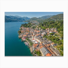 Beautiful city of Orta San Giulia on Lake Orta in Italy. Aerial photography Canvas Print