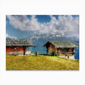 Two Huts On The Top Of The Mountains, Oil Painting Canvas Print