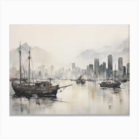 Vintage Ships In Harbor Canvas Print