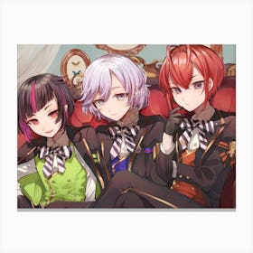 Three Anime Girls Sitting On A Couch Canvas Print