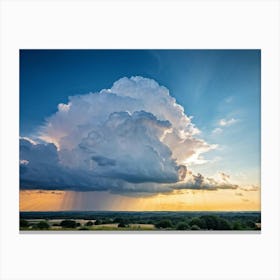 Cumulus Clouds Looming High Over A Serene Landscape Bathed In Sunset Light A Cluster Of White Clou (4) Canvas Print