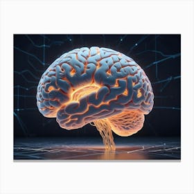 Human Brain With Glowing Nerves On Black Background Canvas Print