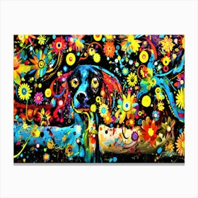Dog 3D - Dog With Flowers Canvas Print