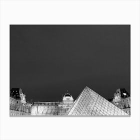Black and White Louvre Pyramid At Night (Paris Series) Canvas Print