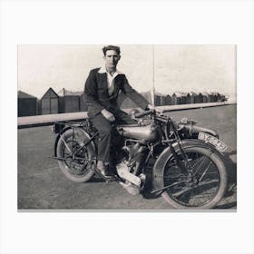 Young Man On A Brough Superior Motorbike 1920s Black & White Canvas Print