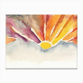 Mountain Sunset, Watercolor Sun, Boho Canvas Print