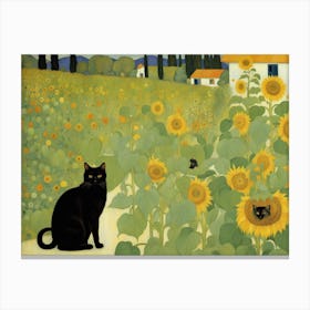 Gustav Klimt Cat In Sunflower Field Canvas Print