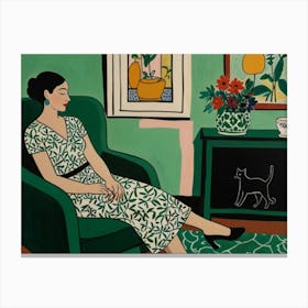 Woman In A Green Chair Canvas Print