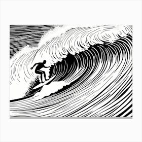 Linocut Black And White Surfer On A Wave art, surfing art, 244 Canvas Print