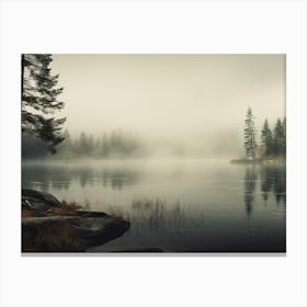 Rustic Forest Lake Oil Painting Canvas Print