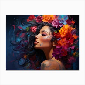Colorful Girl With Flowers In Her Hair Canvas Print