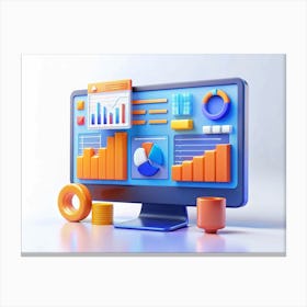 3d Rendered Computer Monitor With Colorful Charts And Graphs Canvas Print