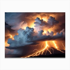 Lightning Strikes From A Storm Cloud Down To A Volcano Canvas Print