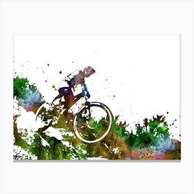 Watercolor Mountain Biker Mountain Biking Canvas Print