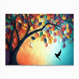 Vibrant 3d Tree Colorful Leaves On Hanging Branches Canvas Print