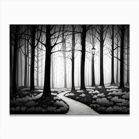 Path In The Woods, black and white art, forest landscape Canvas Print