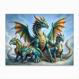 Family Of Green Dragons Canvas Print