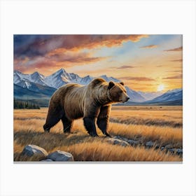 Grizzly Bear At Sunset Canvas Print