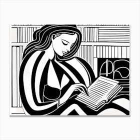 Just a girl who loves to read, Lion cut inspired Black and white Stylized portrait of a Woman reading a book, reading art, book worm, Reading girl 199 Canvas Print