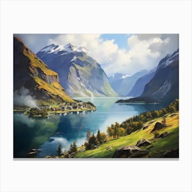 Serene Fjordside Village Canvas Print
