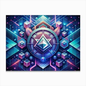 Abstract Geometric Pattern With Blue, Pink, And Purple Colors Canvas Print