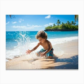 Little Boy Playing On The Beach Canvas Print