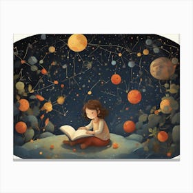 Little Girl Reading A Book Canvas Print