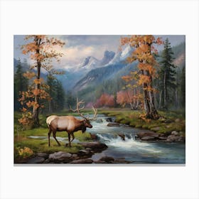 Elk By The Stream 1 Canvas Print