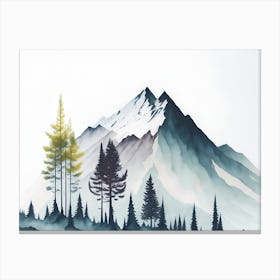 Mountain And Forest In Minimalist Watercolor Horizontal Composition 344 Canvas Print