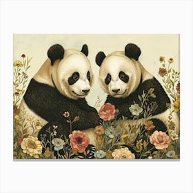 Floral Animal Illustration Giant Panda 3 Canvas Print