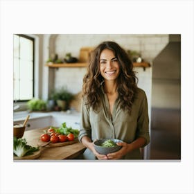 Healthy Woman In Kitchen 4 Canvas Print