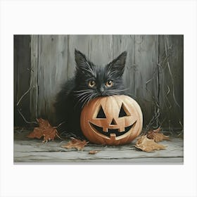 Black Cat With Pumpkin 3 Canvas Print