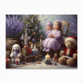 Lavender Christmas Ephemera Oil Paintings 2 Canvas Print