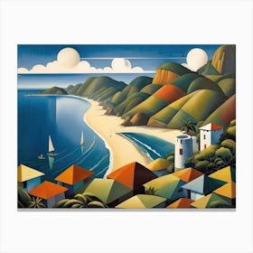 Vintage Cubist Travel Poster Maracus Bay Trinidad & Tobago Canvas Print