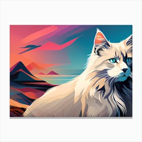 Cat With Blue Eyes, cat in grey, cat portrait, digital cat art Canvas Print