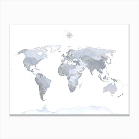 Blue World Map No 132 Canvas Print