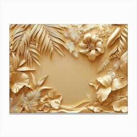 3d Tropical Leaves Art Background Golden 4 Canvas Print