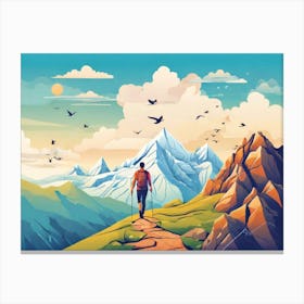 Man Hiking In The Mountains Canvas Print