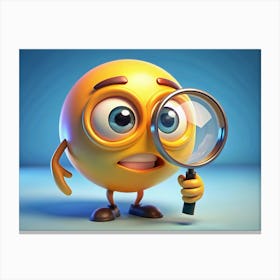 3d Smiley Emoji Holding A Magnifying Glass Canvas Print