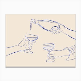 Champagne Pour - Royal Blue Canvas Print