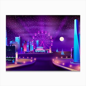 Synthwave Neon City #2 — Vector art Canvas Print