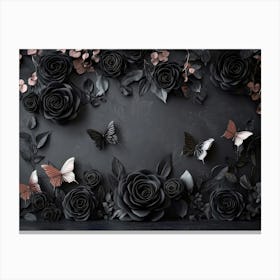 Black Roses And Butterflies Canvas Print