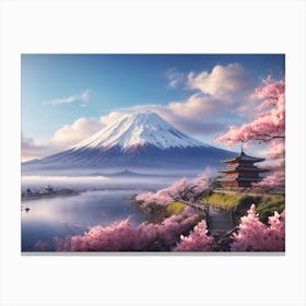 Springtime Splendor: A Fantastic Oil Painting of Mount Fuji Canvas Print