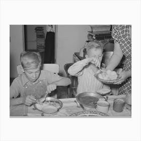 Children Of Mormon Farmer At Dinner, Box Elder County, Utah By Russell Lee Canvas Print