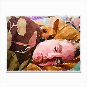 Watercolor Of A Sleeping Dog Canvas Print