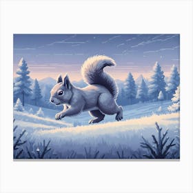 A Squirrel With White Fur Is Running Across A Snowy Field Canvas Print