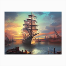 Ship In The Harbor Canvas Print